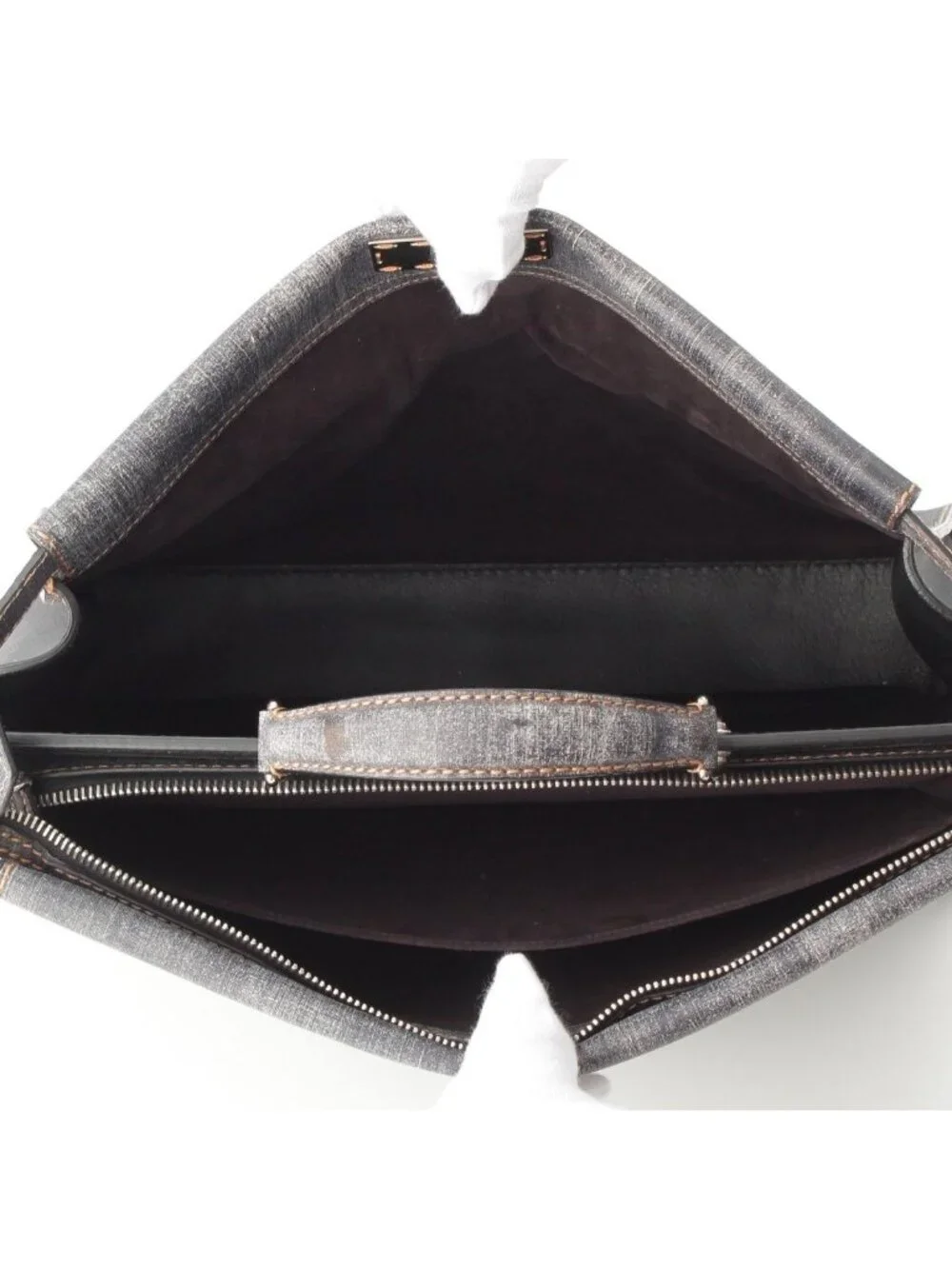 Fendi Peekaboo Leather 2-Way Shoulder Business Bag Indigo